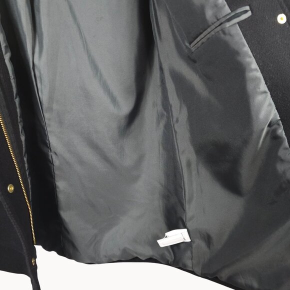 J.Crew‎ Womens 2 Italian Wool Hooded Tailored Coat Black Lined Gold Accents Warm - Picture 9 of 15